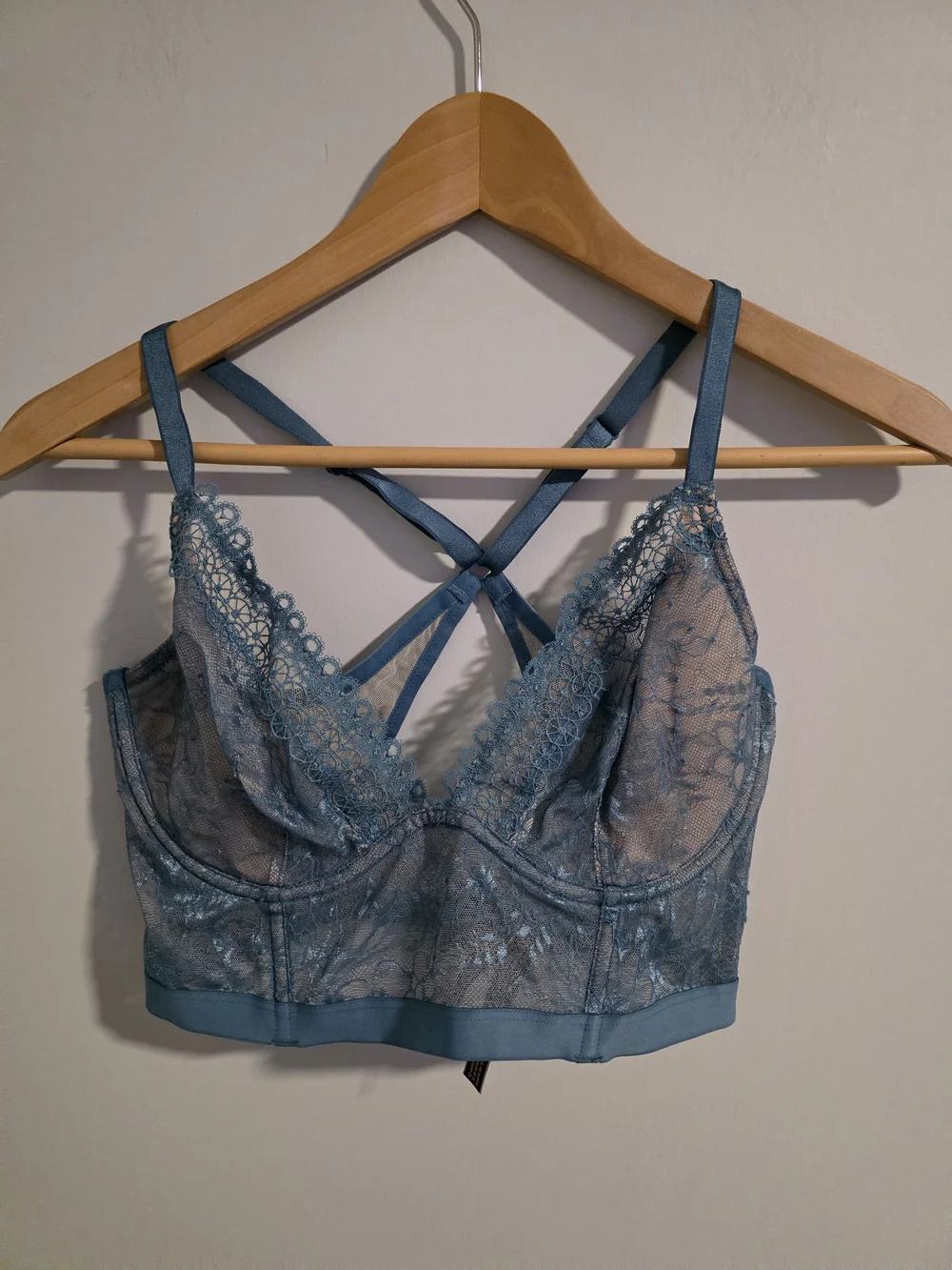 Victoria’s Secret Very Sexy Lace Longline Bra Blue 34D Unlined Plunge - Picture 2 of 8